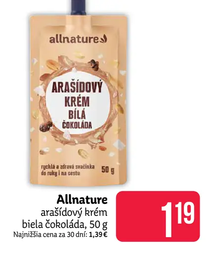 Allnature arašídový krém biela čokoláda