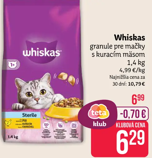 Whiskas granule pre mačky s kuracím mäsom