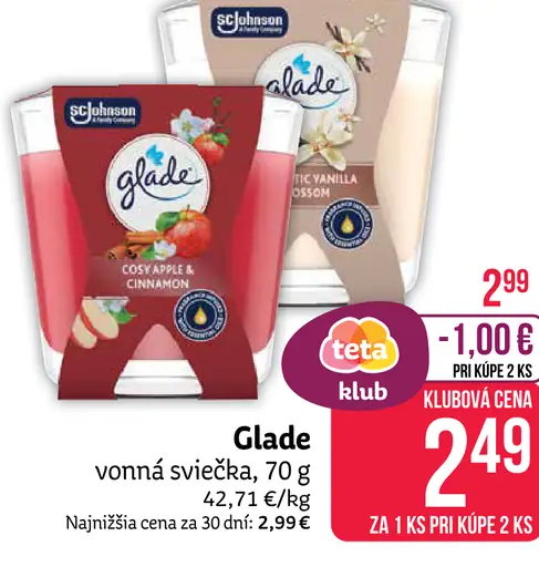 Glade vonná sviečka Cosy Apple & Cinnamon; Aromatic Vanilla Blossom