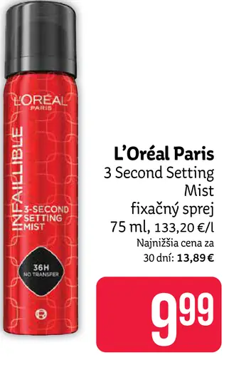 L’Oréal Paris 3 Second Setting Mist fixačný sprej
