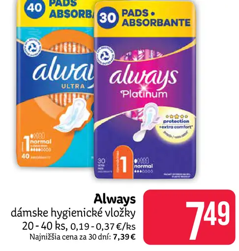 Always Dámske hygienické vložky
