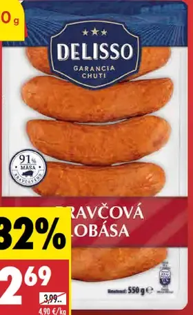 Delisso bravčová klobása 91 % mäsa