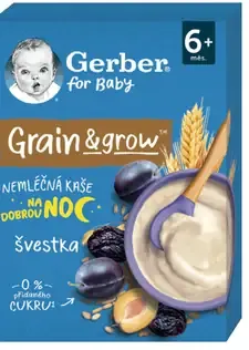 Gerber Grain & grow detská pšenično-ovsená kaša švestka