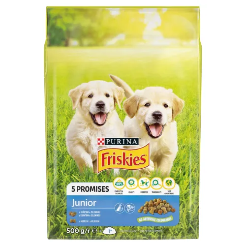 Friskies Junior s kuraťom a zeleninou s mliekom