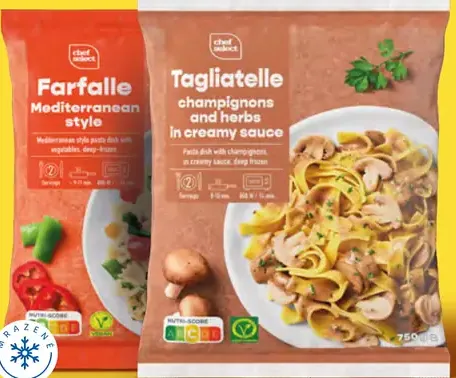 Italiamo cestoviny Farfalle Mediterraneo style; Italiamo cestoviny Tagliatelle champignons and herbs in creamy sauce