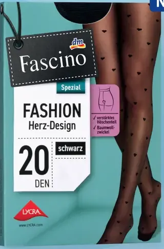 Fascino FASHION 20 DEN Herz-Design čierne pančuchové nohavice