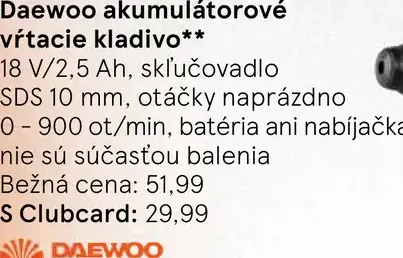 Daewoo akumulátorové vŕtacie kladivo SDS