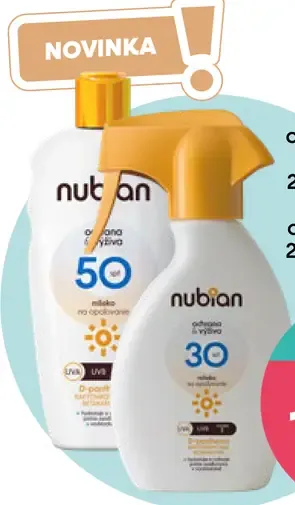 Nubian mlieko na opaľovanie v spreji SPF 30 alebo mlieko na opaľovanie SPF 50