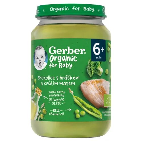 GERBER Organic detský príkrm brokolica s hráškom a morčacím mäsom