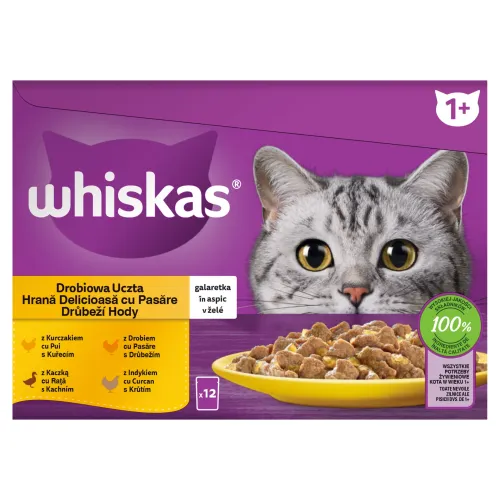 Whiskas 1+ hydinové hody v želé 12 x(1,02 kg)