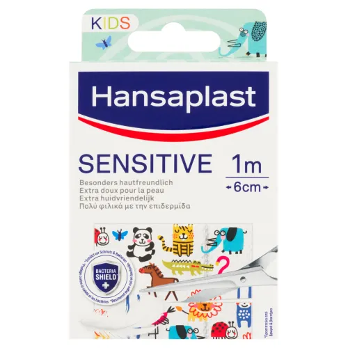 Hansaplast Sensitive Kids detské náplasti pre citlivú pokožku s rôznymi motívmi zvieratiek 1m x 6cm