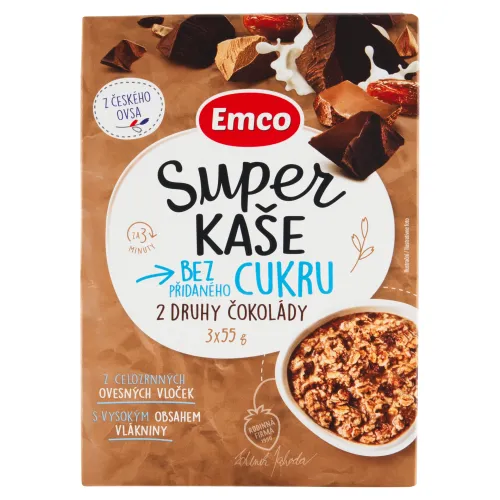 Emco Ovsená kaša bez prídavku cukru 2 druhy čokolády 3 x(165 g)