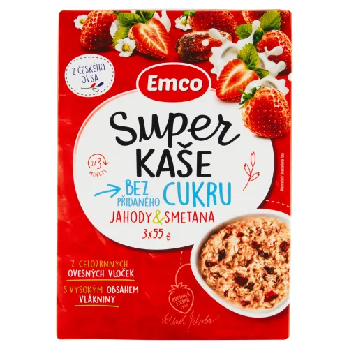 Emco Ovsená kaša bez prídavku cukru jahody & smotana 3 x(165 g)