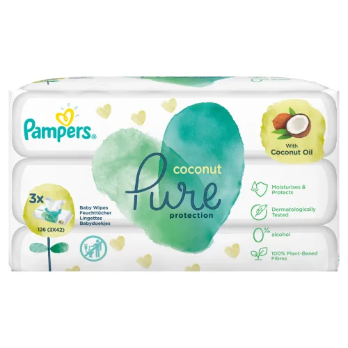 Pampers Coconut Pure Vlhčené Obrúsky 3 Balenia = 126 Obrúsky