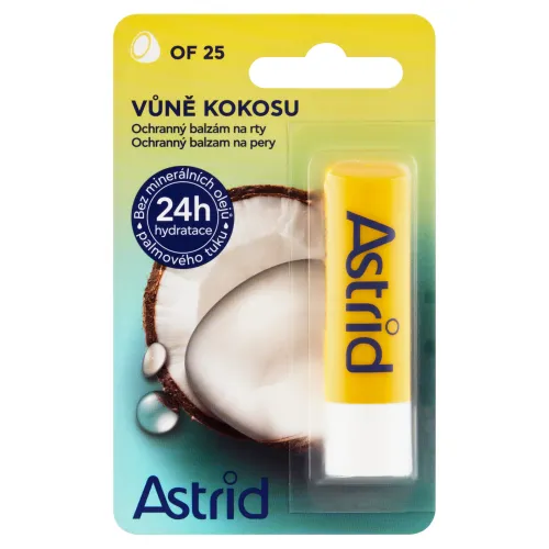Astrid Ochranný balzam na pery s OF 25 vôňa kokosu