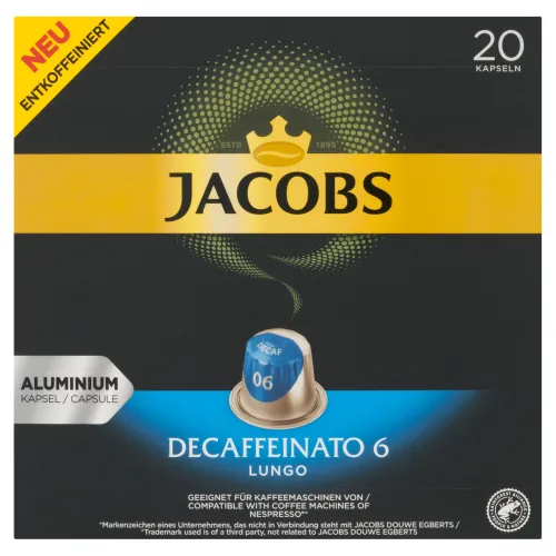 Jacobs Decaffeinato 6 Lungo pražená mletá káva v kapsuliach