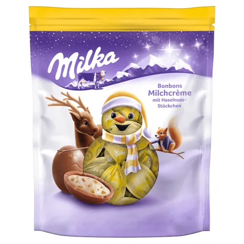 Milka Rounds, mliečna čokoláda, mliečna náplň a kúsky orieškov