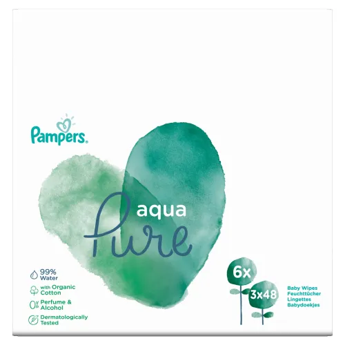 Pampers Aqua Pure Detské Utierky 3 Balenia = 144 Utierky