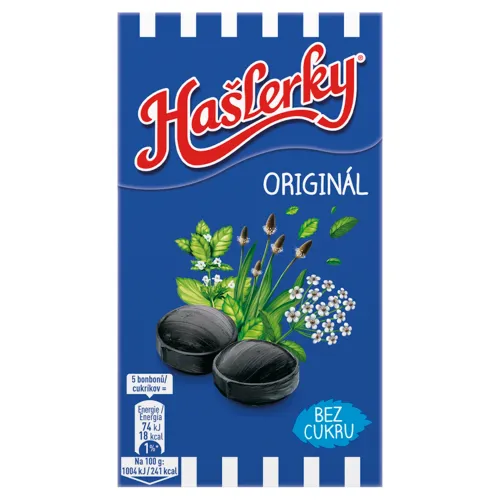Hašlerky Originál cukríky s príchuťou bylín a mentolu v krabičke