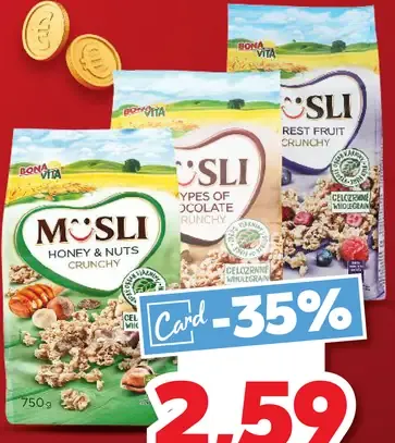 Müsli Honey & Nuts, Forest Fruit, Types of Chocolate alebo Delicate