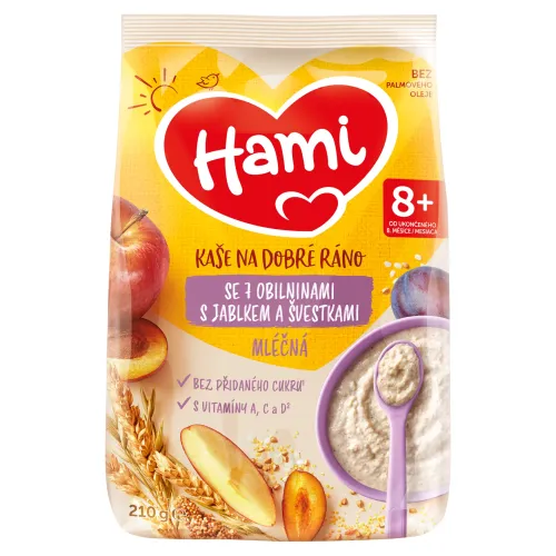 Hami Kaša na dobré ráno mliečna kaša so 7 obilninami s jablkom a slivkami
