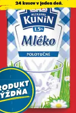 Mlieko polotučné trvanlivé Kunín