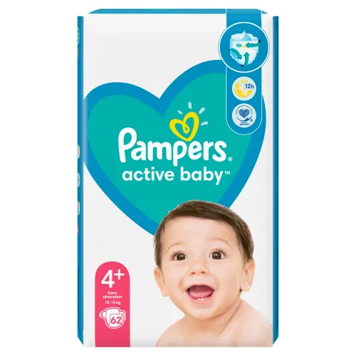 Pampers Active Baby Plienky Veľ. 4+ ks62, 10kg-