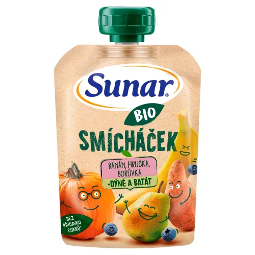 Sunar Bio smícháček banán, hruška, čučoriedka + tekvica a batát