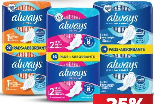 Always dámske hygienické vložky rôzne druhy 10–20 kusov
