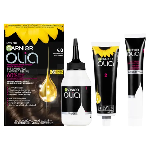 Garnier Olia permanentná farba na vlasy 4 .0 Tmavohnedá, 60 +60 +