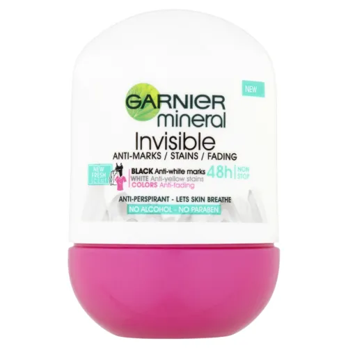 GARNIER MINERAL INVISIBLE ANTI-MARKS/STAINS/FADING 48 h FRESH SCENT, guľôčkový antiperspirant