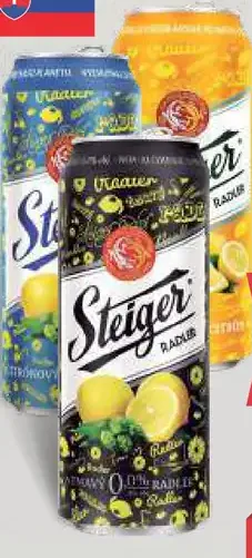 Steiger nealkoholický radler, rôzne druhy, plechovka