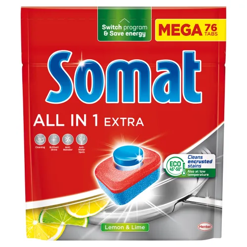 Somat All in 1 Extra Lemon & Lime tablety do umývačky riadu 76 x(1337,6 g)