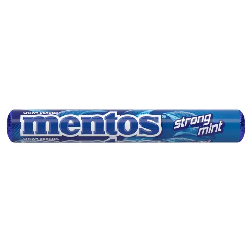 Mentos Strong Mint dražé so žuvacou náplňou s mätovou príchuťou