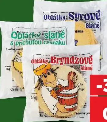 Oblátky slané s príchuťou cibuľky, syrové slané a bryndzové slané