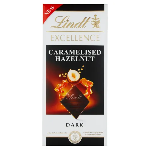 Lindt Excellence Horká čokoláda s karamelizovanými lieskovými orechmi a kúskami karamelu