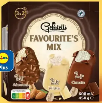 Gelatelli Favourite's Mix nanuky, mandľové, biele a čokoládové nanuky