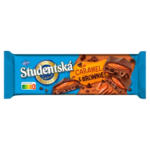 ORION ŠTUDENTSKÁ PEČAŤ Horká čokoláda Caramel & Brownies s kakaovou a karamelovou náplňou