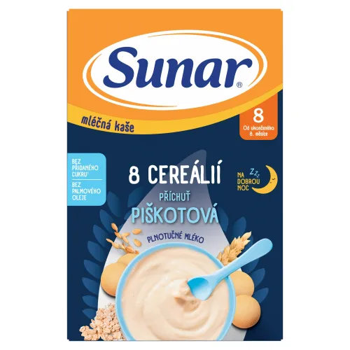 Sunar Mliečna kaša 8 cereálií príchuť piškotová na dobrú noc
