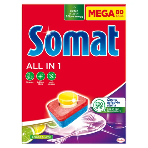 Somat All-in-1 Lemon & Lime tablety do umývačky riadu 80 x(1408 g)