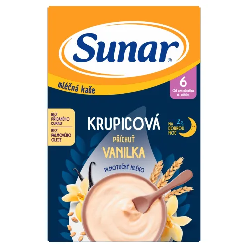 Sunar Mliečna kaša krupicová príchuť vanilka na dobrú noc