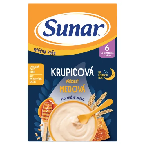 Sunar Mliečna kaša krupicová príchuť medová na dobrú noc