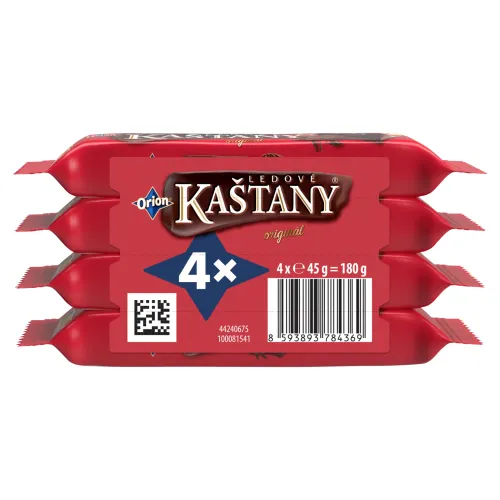 ORION LEDOVÉ KAŠTANY tyčinka v horkej čokoláde s kakaovoorieškovou náplňou 4 x(180 g)