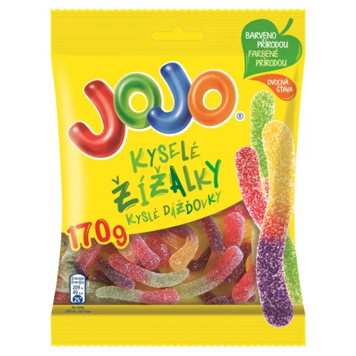 JOJO Kyslé dážďovky želé cukríky s ovocnými príchuťami