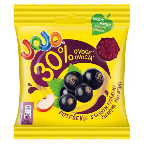 JOJO Potešenie Čierne ríbezle želé cukríky s ovocným pyré