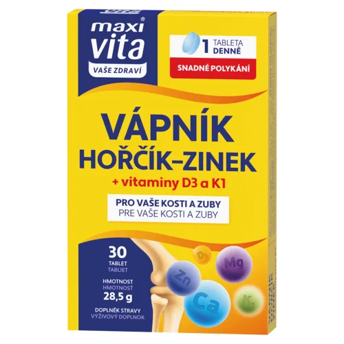 MaxiVita Vaše Zdraví Calcium, magnézium, zinok + vitamíny D3 a K1 30 tabliet