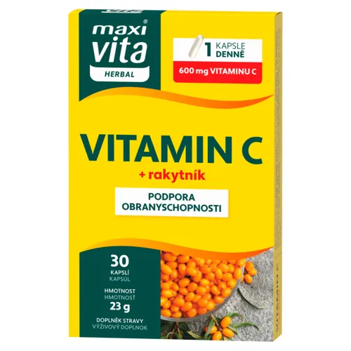 MaxiVita Herbal Vitamín C 600 mg + rakytník 30 kapsúl