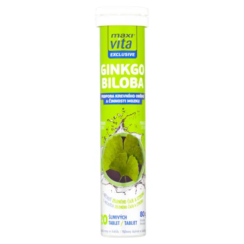 MaxiVita Exclusive Ginkgo biloba s príchuťou zeleného čaju a citrónu 20 šumivých tabliet