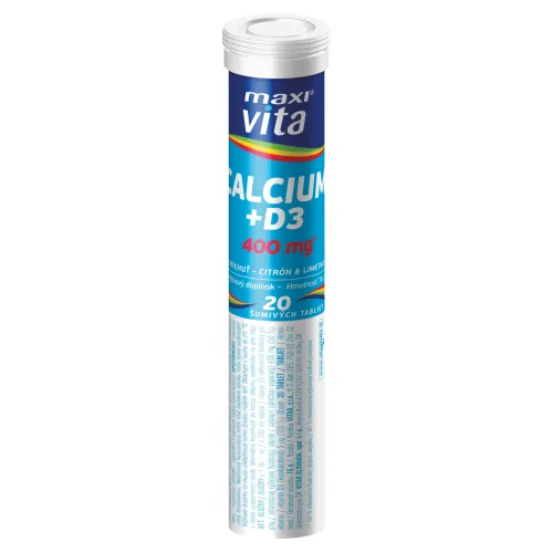 MaxiVita Calcium + D3 príchuť citrón & limetka 20 šumivých tabliet