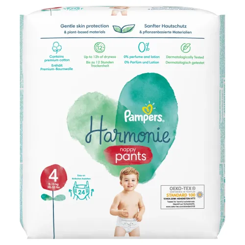 Plienkové nohavičky Pampers Harmonie, Veľkosť 4, 24 Plienky, 9kg-